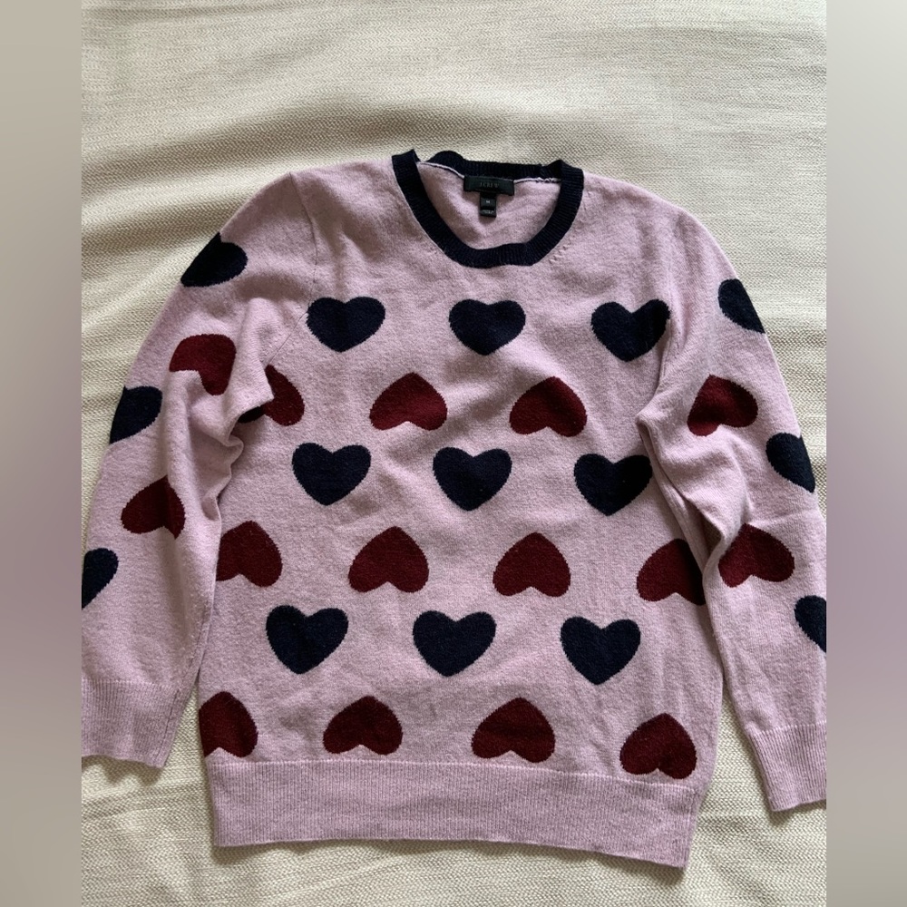 J. Crew Pink Hearts Wool Sweater Size M